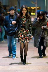 Victoria Justice in Floral Dress and Leather Jacket out in NYC фото №1058932