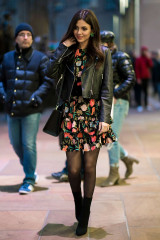 Victoria Justice in Floral Dress and Leather Jacket out in NYC фото №1058930