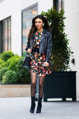 Victoria Justice in Floral Dress and Leather Jacket out in NYC фото №1058928