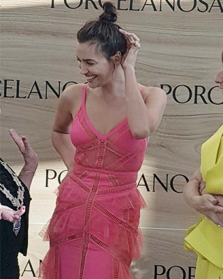 Фото 66355 к новости Ирина Шейк в розом платье на презентации Porcelanosa 