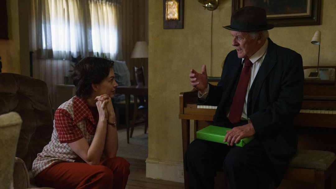 I genuinely don’t know if the look of adoration on my face is Esther looking at her beloved father, Aaron, or just me being in the presence of @anthonyhopkins. Either way, it’s the same expression. #ArmageddonTime is in theaters everywhere now.