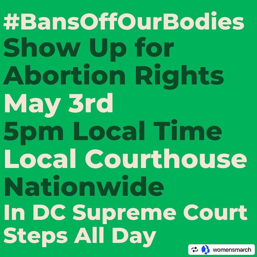We’re showing up. 

Los Angeles, CA at 5pm PT  US Courthouse Corner 1st and Hill 350 W 1st Street

Let's be clear: Abortion is health care.

That's why in light of the dire news that SCOTUS has voted to strike down Roe v. Wade, we're showing up for abortion rights.

Tuesday, May 3rd, at 5p your local time. Show up at your courthouses, federal buildings or town square to say bans off our bodies and demand elected officials take action before SCOTUS overturns Roe.

Bring your families, your signs, your stories, your heart, and your commitment to save Roe and access to safe and legal abortion for all who need it.

Tomorrow is just the beginning. We're going to keep showing up with larger and larger actions in the days, weeks, and months to come.

Pledge to rally with us at the link in our bio.
